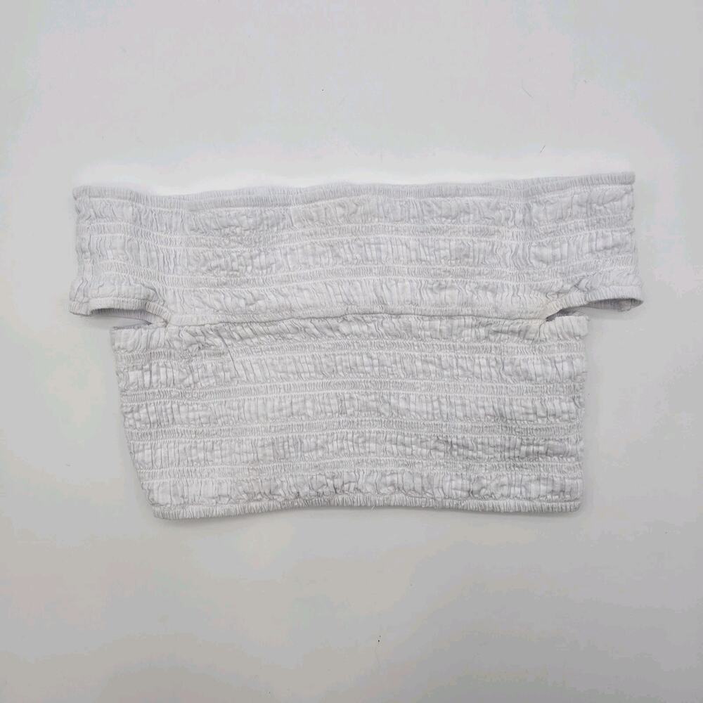 Everlane Shirt Womens XS White Smocked Off Shoulder Crop Top Gauze